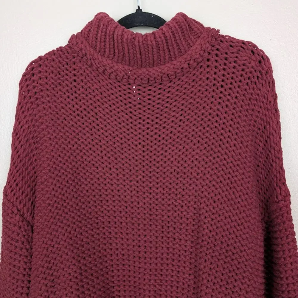 FREE PEOPLE | My Only Sunshine Burgundy Lose Knit Slouchy Sweater Mock Neck